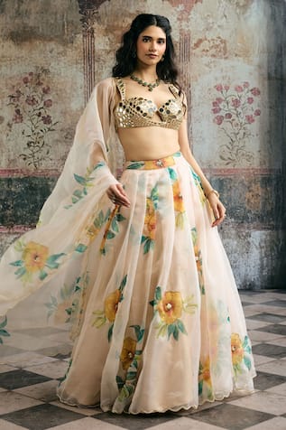 SAANJH BY LEA Aarvi Mirror Blouse & Floral Lehenga Set 