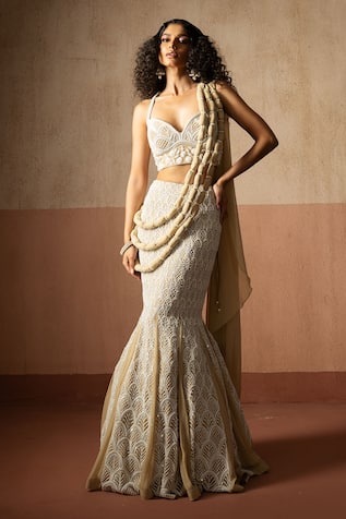 Quench A Thirst Embellished Georgette Fishtail Saree & Blouse Set 