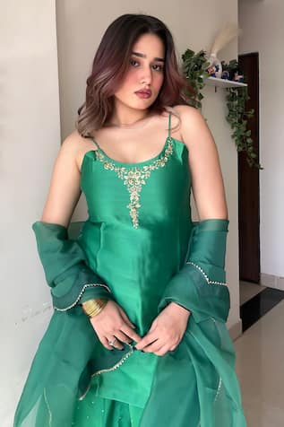 Label Flamingo By Vrinda Mukaish Embroidered Chanderi Gharara Set 