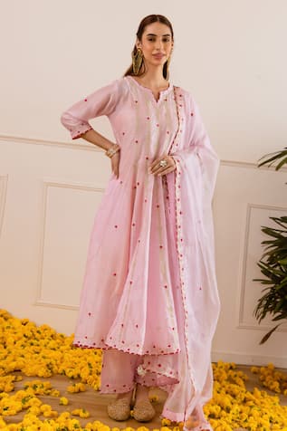 ASRUMO Chanderi Zari Booti & Aari Embroidered Anarkali Set 
