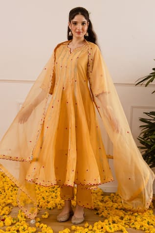 ASRUMO Zari & Aari Embroidered Chanderi Anarkali Set 