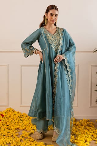 ASRUMO Chanderi Zari & Aari Embroidered Anarkali Set 