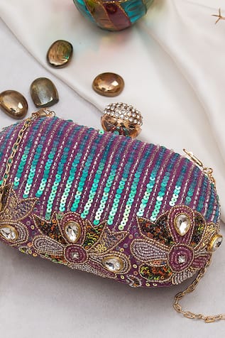 Nazaakat By Samara Singh Sequins & Bead Embroidered Clutch Bag 