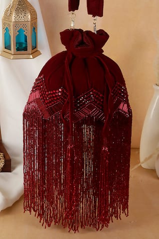 Nazaakat By Samara Singh Beaded Fringe & Sequin Potli  