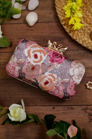 Nazaakat By Samara Singh Floral Embroidered Clutch  