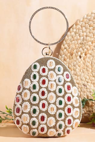 Nazaakat By Samara Singh Beaded & Stone Embellished Oval Clutch 