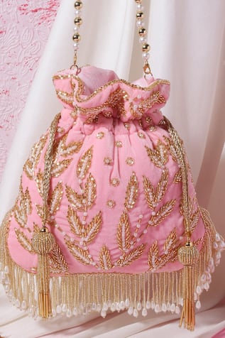 Nazaakat By Samara Singh Embroidered Leaf Motif Potli  