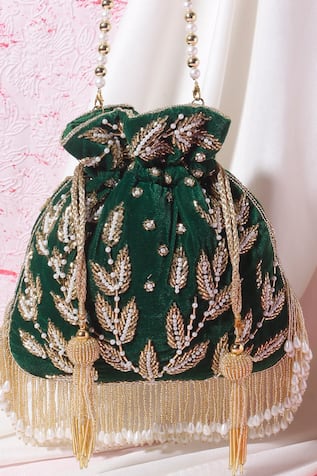 Nazaakat By Samara Singh Embroidered Leaf Motif Potli Bag  
