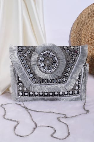 Nazaakat By Samara Singh Mirror & Fringe Embroidered Boho Bag 