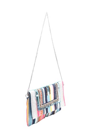 Nazaakat By Samara Singh Striped Embellished Clutch  