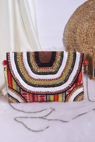 Geometric Sequin & Beads Embellished Clutch 