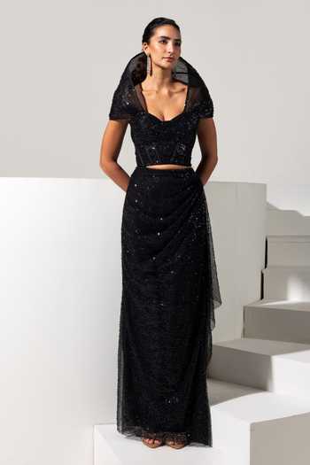 Vesture Raven 3d Structured Corset & Draped Skirt Set 