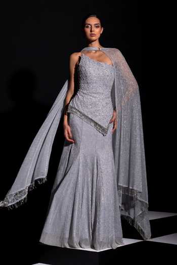 Vesture Frost Asymmetric Corset & Metallic Skirt Set 