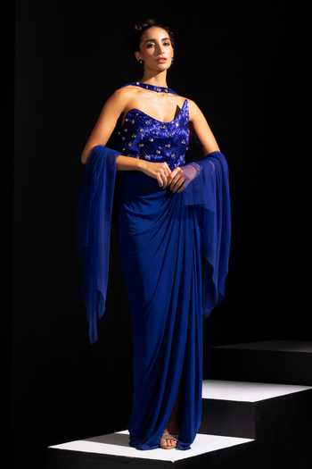 Vesture Shock Wave Asymmetric Bodice Gown & Embroidered Cape 