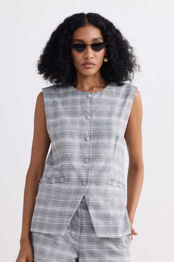 Reistor Plaid Button-Front Vest Jacket 