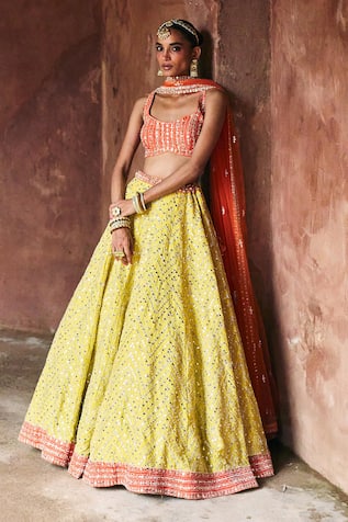 Angad Singh Yellow Raw Silk Lehenga Set 