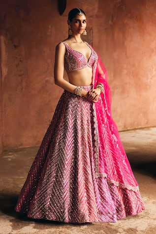 Angad Singh Multi Raw Silk Bridal Lehenga Set 