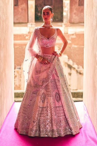 Angad Singh Multicolor Raw Silk Bridal Lehenga Set 