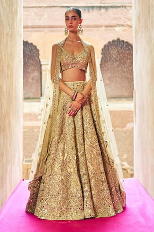 Angad Singh Gold Net Bridal Lehenga Set 