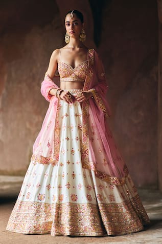Angad Singh Ivory Raw Silk Bridal Lehenga Set 