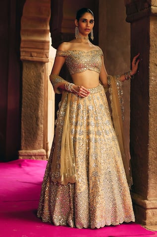 Angad Singh Gold Organza Bridal Lehenga Set 