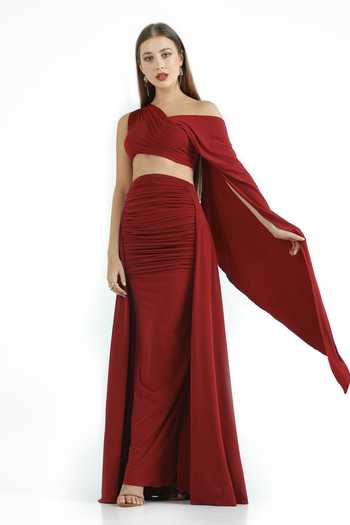 Cham Cham Asymmetric Crop Top & Ruched Skirt Set 