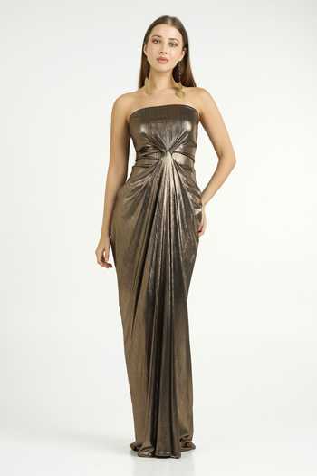 Cham Cham Off-Shoulder Pleated Cowl Gown 