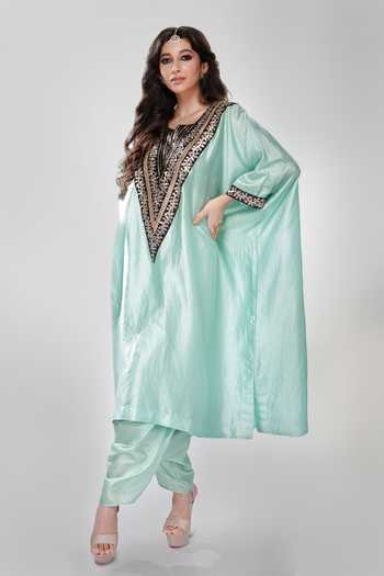 Ranian Wrinkled Silk Kaftan & Dhoti Salwar Set 