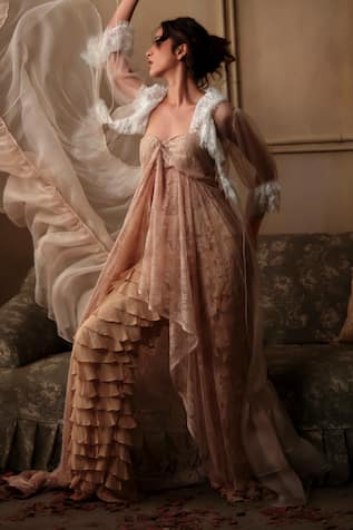 Shehlaa Khan Ruffled Cape & Pleated Pant Set 