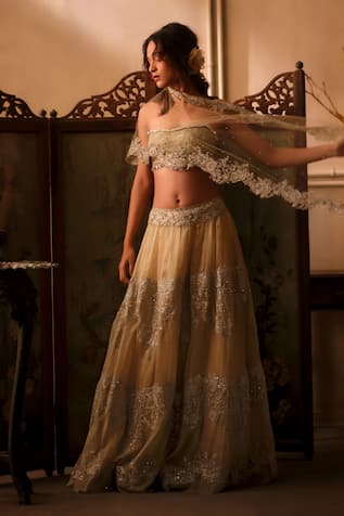 Shehlaa Khan Embroidered Tissue Lehenga Set 