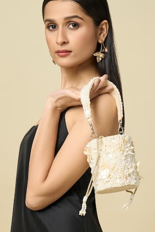 The Purple Sack Pearl & Sequin Embellished Floral Potli Bag 