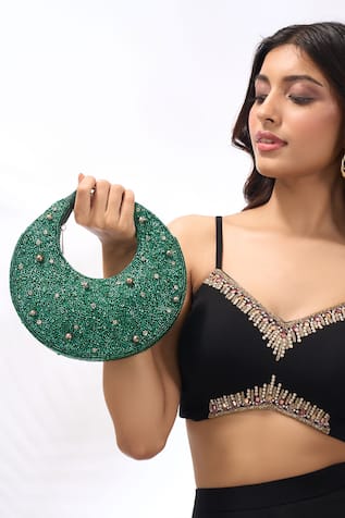 The Purple Sack Beaded Embellished Crescent Clutch Bag 