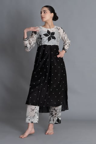 Khat Black Textured Print Kurta & Pant Set 