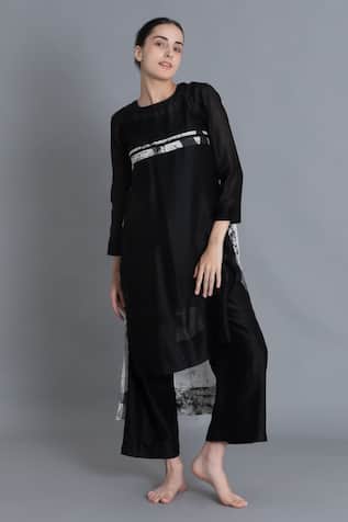 Khat Black Textured Pleated Kurta & Pant Set 