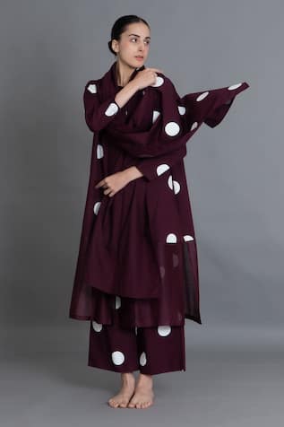Khat Maroon Polka Chanderi Gathered Kurta & Pant Set 