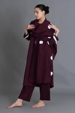 Khat Maroon Polka Pleated Back Kurta & Pant Set 
