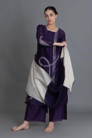 Khat Purple Embroidered Kurta Pant Set 