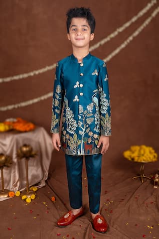 Toplove Peacock & Deer Embroidered Sherwani Set 