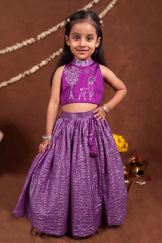 Toplove Deer & Tree Embroidered Blouse With Lehenga 