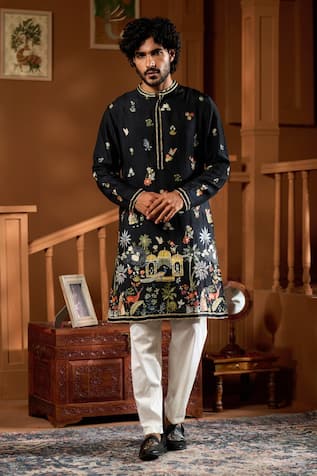Taroob Printed Raw Silk Blend Kurta Set 