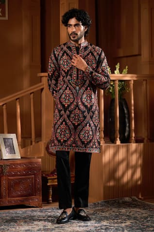 Taroob Embroidered Silk Cotton Kurta Pyjama Set 