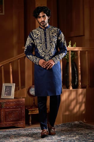 Taroob Embroidered Silk Cotton Kurta Pajama Set 