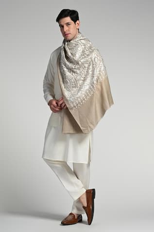 Taroob Taroob Tone on Tone Wool Silk Embroidered Stole 