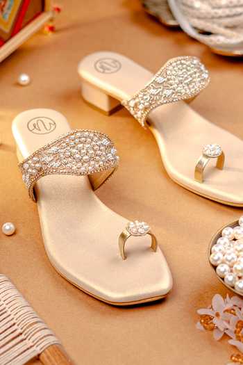 NR By Nidhi Rathi Pearl & Sequin Embellished Block Heels 