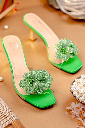 NR By Nidhi Rathi Embellished Flower Transparent Heels 
