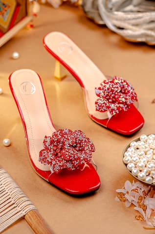 Red & Transparent Embellished Heels 