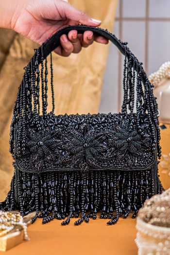 NR By Nidhi Rathi Beaded Cascade Fringe Clutch Bag 