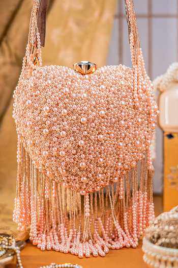 NR By Nidhi Rathi Pearl Embellished Fringe Clutch Bag 