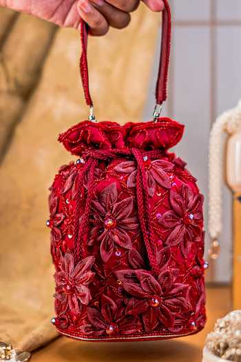 NR By Nidhi Rathi Floral Sequin & Bead Embroidered Potli Bag 