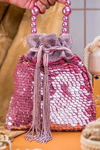 NR By Nidhi Rathi Sequin Embroidered Potli Bag With Pearl Handle 